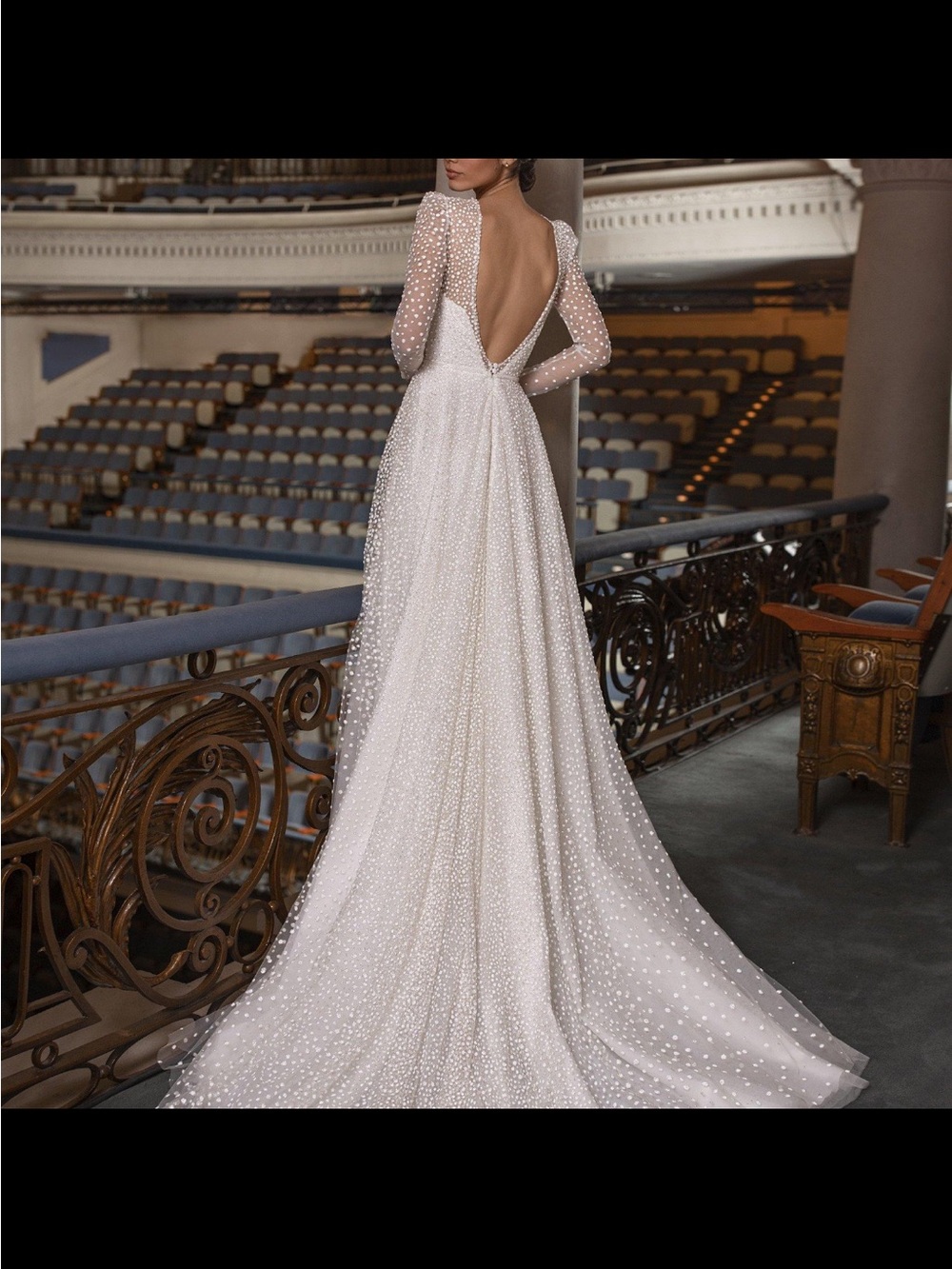 Pronovias Ivory Long-Sleeve Open-Back Beaded Wedding Gown